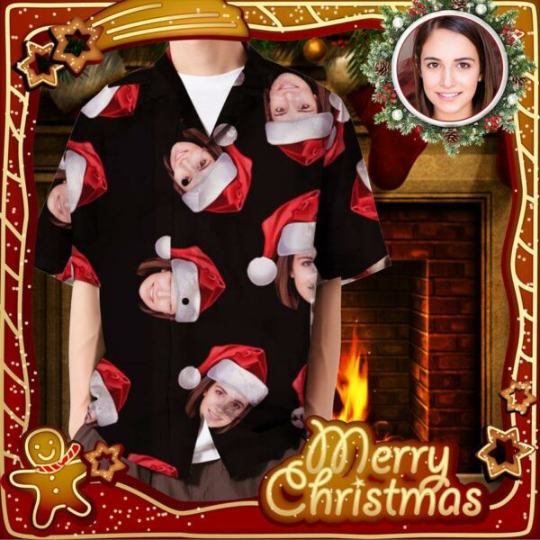 Custom Face On Santa Head Black Hawaiian Shirts - Free Design 9to5vibe