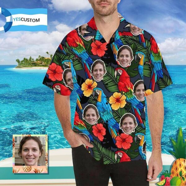 Custom Face Parrot Colorful Men's All Over Print Hawaiian Shirt - Free Design 9to5vibe