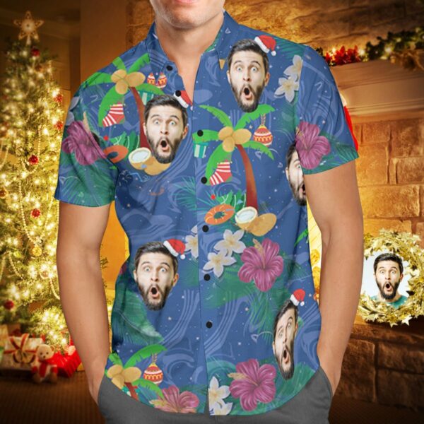 Custom Face Personalised Christmas Hawaiian Shirt Coconut Tree  - Free Design 9to5vibe