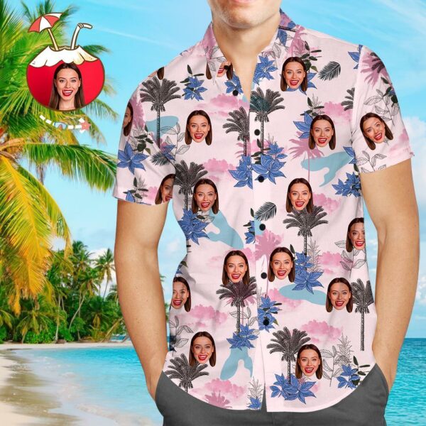 Custom Face Personalised Hawaiian Shirt All Over Print Clouds And Trees  - Free Design 9to5vibe