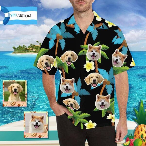 Custom Face Pet Blue Coconut Tree Men's All Over Print Hawaiian Shirt  - Free Design 9to5vibe