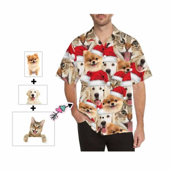 Custom Face Pet Christmas Hat Seamless Men's All Over Print Hawaiian Shirt  - Free Design 9to5vibe