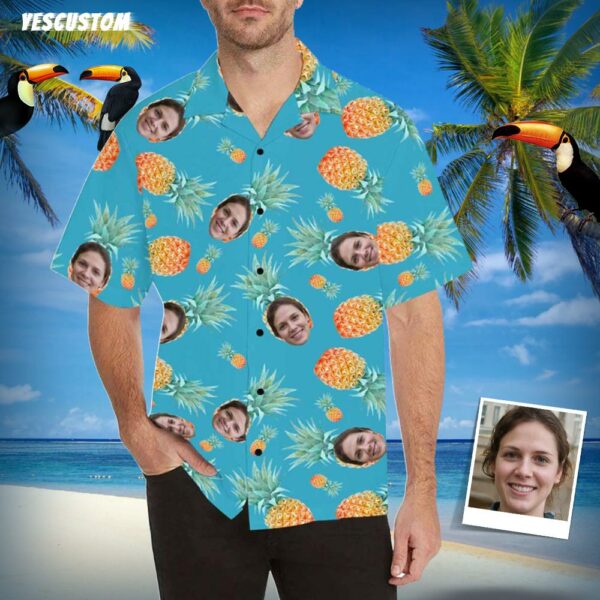 Custom Face Pineapple Men's All Over Print Hawaiian Shirt  - Free Design 9to5vibe