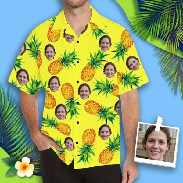 Custom Face Pineapple Yellow Girlfriend Men's All Over Print Hawaiian Shirt - Free Design 9to5vibe