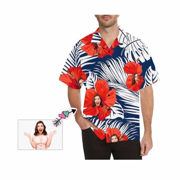 Custom Face Red Flowers Men's Hawaiian Shirt - Free Design 9to5vibe