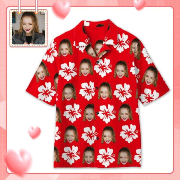 Custom Face Romantic Red Flowers Men's All Over Print Hawaiian Shirt  - Free Design 9to5vibe