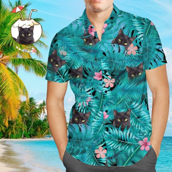 Custom Face Shirt Men's Hawaiian Shirt Black Cat - Free Design 9to5vibe