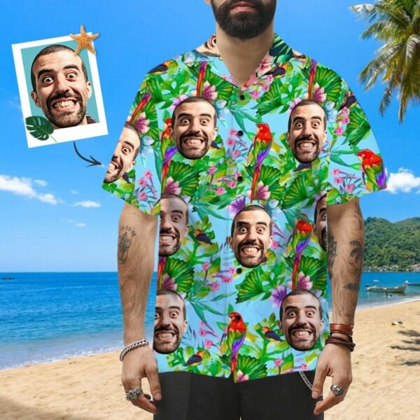 Custom Face Shirt Men's Hawaiian Shirt Colorful Parrot - Free Design 9to5vibe