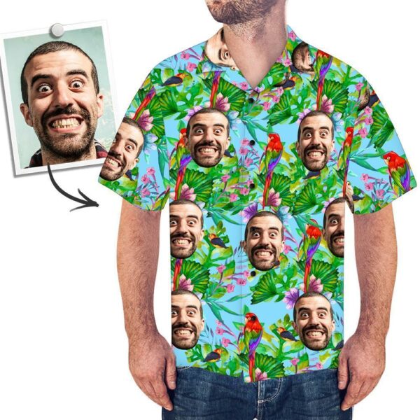 Custom Face Shirt Men's Hawaiian Shirt Colorful Parrot - Free Design 9to5vibe