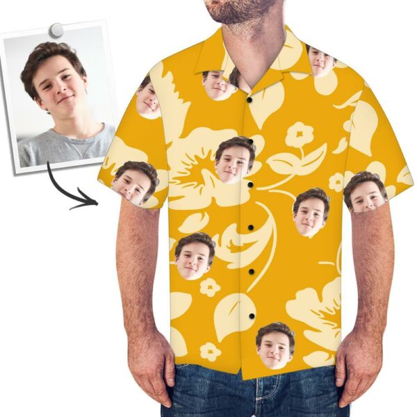 Custom Face Shirt Men's Hawaiian Shirt Dark Yellow Flower - Free Design 9to5vibe