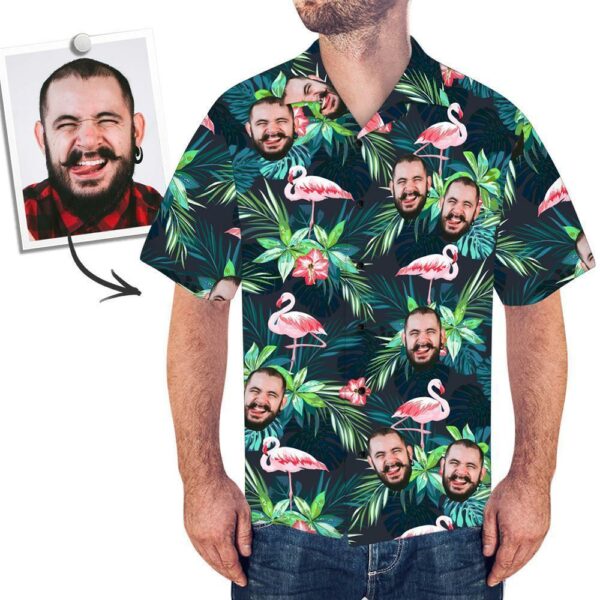 Custom Face Shirt Men's Hawaiian Shirt Flamingo Flower - Free Design 9to5vibe