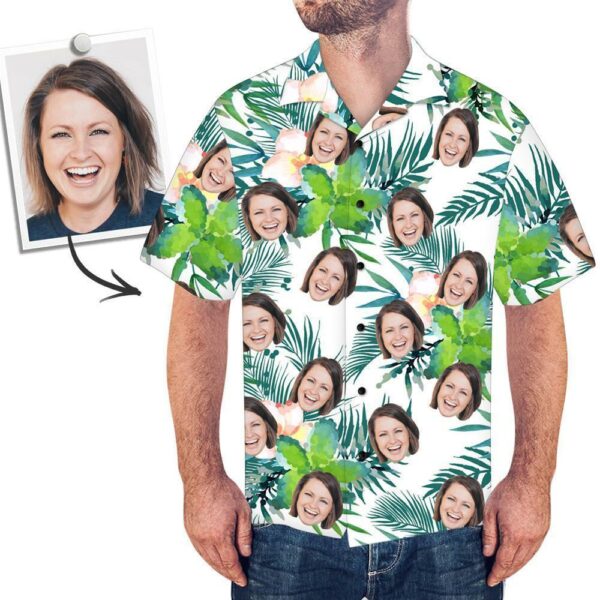 Custom Face Shirt Men's Hawaiian Shirt Green Flower - Free Design 9to5vibe