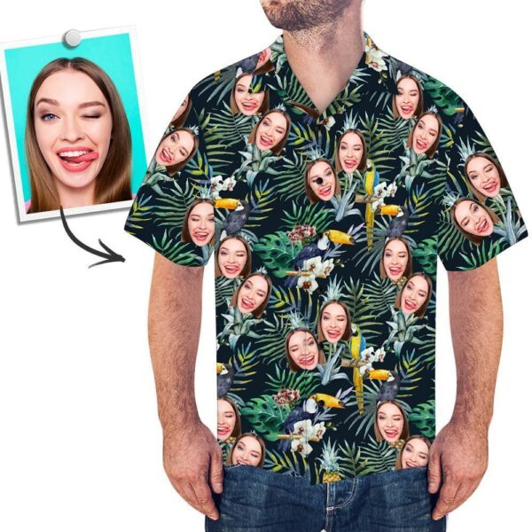 Custom Face Shirt Men's Hawaiian Shirt Leaves And Birds - Free Design 9to5vibe