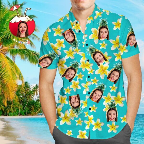 Custom Face Shirt Men's Hawaiian Shirt Personalized Photo Pineapple and Flower - Free Design 9to5vibe