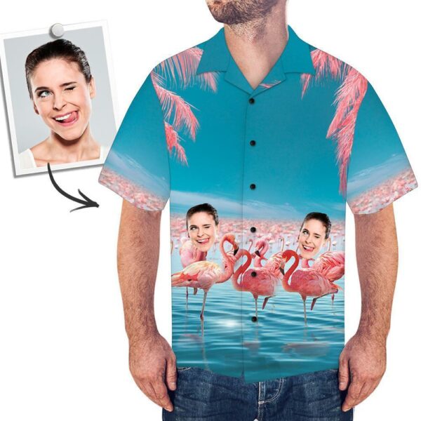 Custom Face Shirt Men's Hawaiian Shirt Pink Flamingo - Free Design 9to5vibe