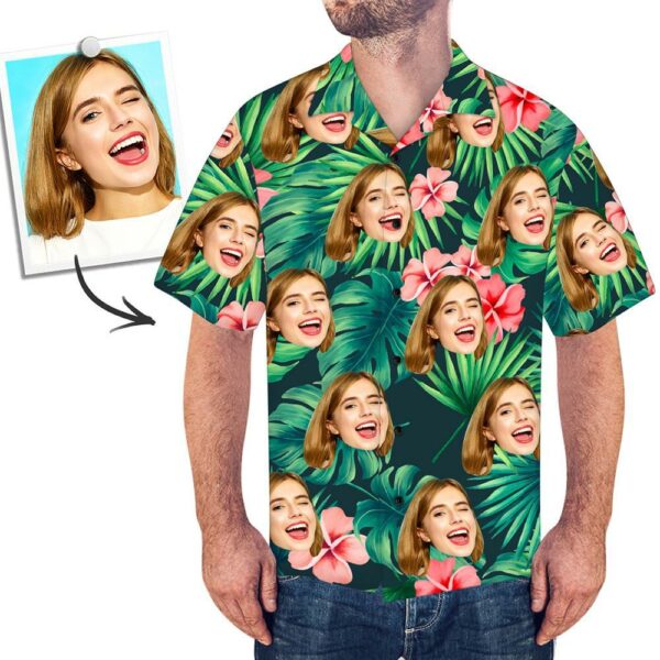 Custom Face Shirt Men's Hawaiian Shirt Red Flowers - Free Design 9to5vibe