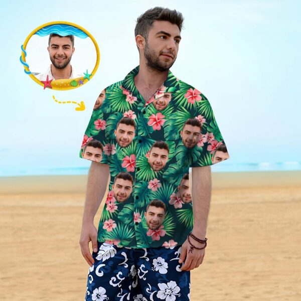 Custom Face Shirt Men's Hawaiian Shirt Red Flowers  - Free Design 9to5vibe