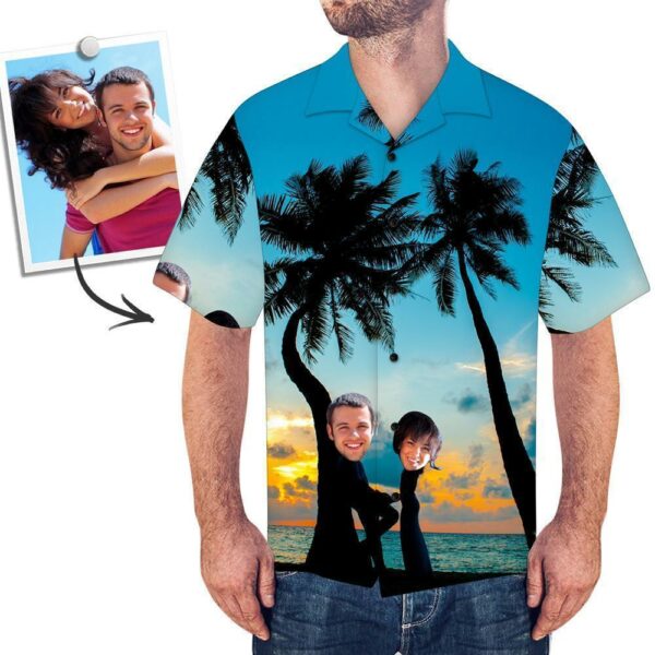 Custom Face Shirt Men's Hawaiian Shirt Sea Palm  - Free Design 9to5vibe