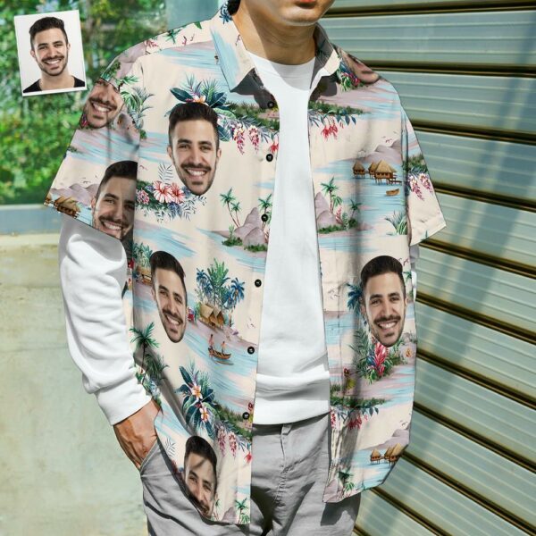 Custom Face Shirt Men's Hawaiian Shirt Sea View  - Free Design 9to5vibe