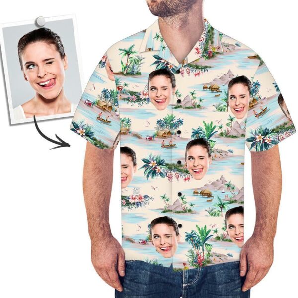 Custom Face Shirt Men's Hawaiian Shirt Sea View  - Free Design 9to5vibe