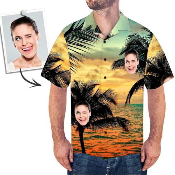 Custom Face Shirt Men's Hawaiian Shirt Sunset Palm - Free Design 9to5vibe