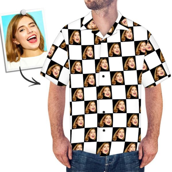 Custom Face Shirt Men's Hawaiian Square Grid  - Free Design 9to5vibe