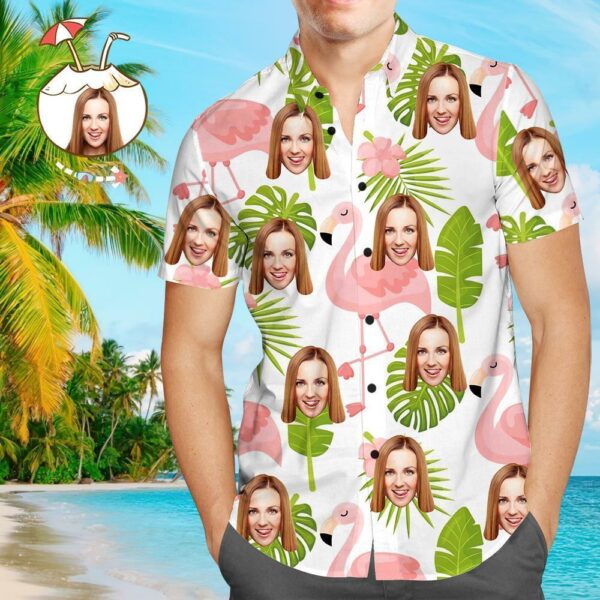 Custom Face Shirt Personalized Photo Men's Hawaiian Shirt Cartoon Flamingo  - Free Design 9to5vibe