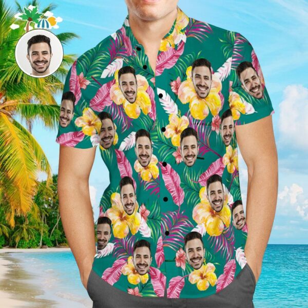 Custom Face Shirt Personalized Photo Men's Hawaiian Shirt Colored Feathers - Free Design 9to5vibe