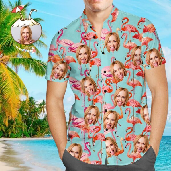 Custom Face Shirt Personalized Photo Men's Hawaiian Shirt Flamingo  - Free Design 9to5vibe