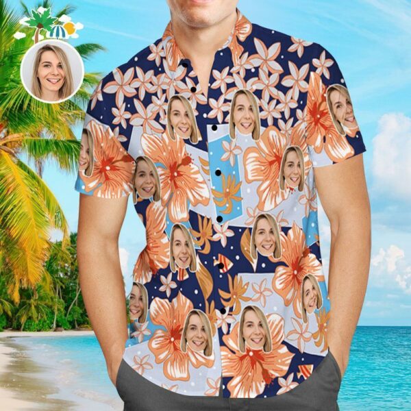 Custom Face Shirt Personalized Photo Men's Hawaiian Shirt Flower Style Design Aloha Beach Shirt - Free Design 9to5vibe