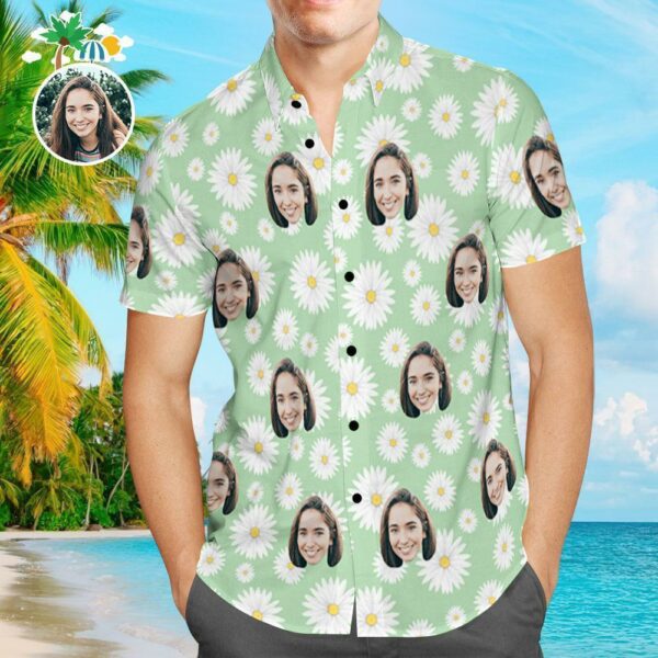 Custom Face Shirt Personalized Photo Men's Hawaiian Shirt Little Daisy Design Aloha Beach Shirt  - Free Design 9to5vibe