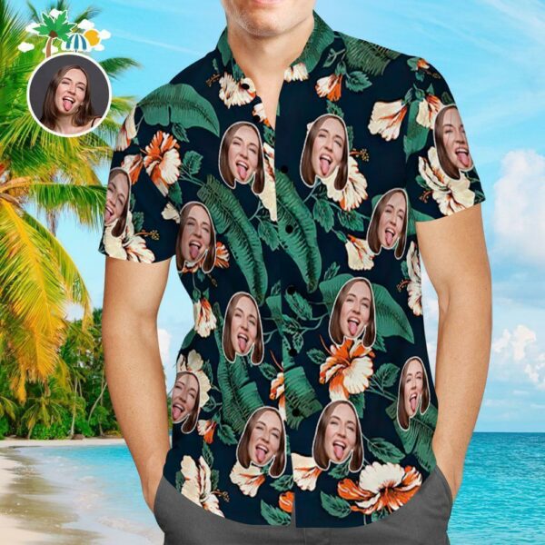 Custom Face Shirt Personalized Photo Men's Hawaiian Shirt Orange Flowers Design Aloha Beach Shirt - Free Design 9to5vibe