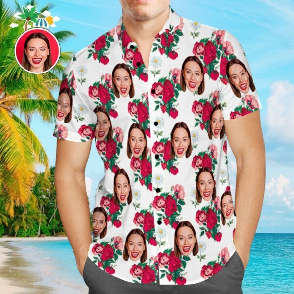 Custom Face Shirt Personalized Photo Men's Hawaiian Shirt Rose Flower - Free Design 9to5vibe