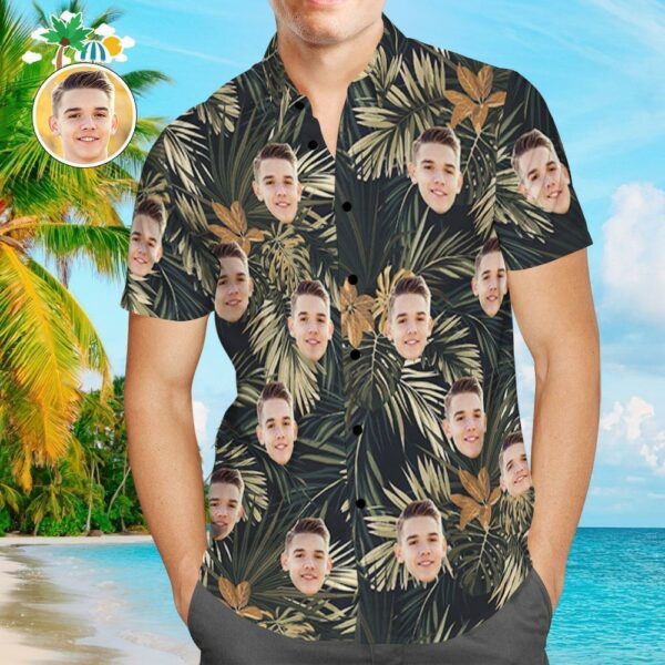 Custom Face Shirt Personalized Photo Men's Hawaiian Shirt Withered Leaves - Free Design 9to5vibe