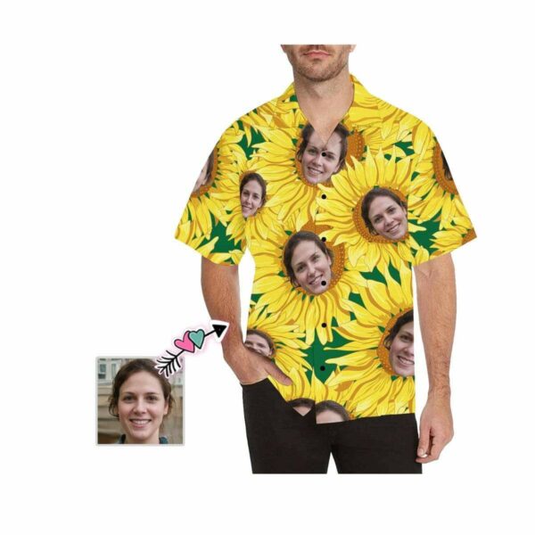 Custom Face Sunflower Men's All Over Print Hawaiian Shirt  - Free Design 9to5vibe