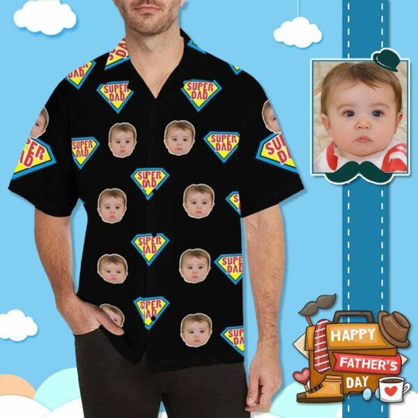 Custom Face Super Dad Baby Men's All Over Print Hawaiian Shirt  - Free Design 9to5vibe