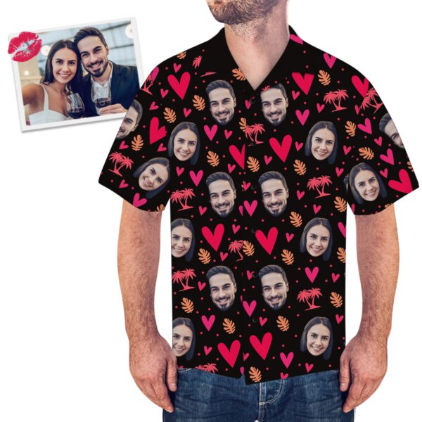 Custom Face Tree And Leaves Love Heart Men's All Over Print Couple Hawaiian Shirt - Free Design 9to5vibe