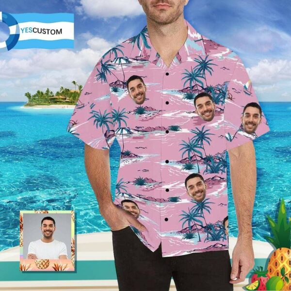 Custom Face Trees Pink Men's All Over Print Hawaiian Shirt  - Free Design 9to5vibe