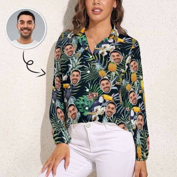 Custom Face Tropical Jungle Vntage Casual Long Sleeve Hawaiian Shirts - Free Design 9to5vibe