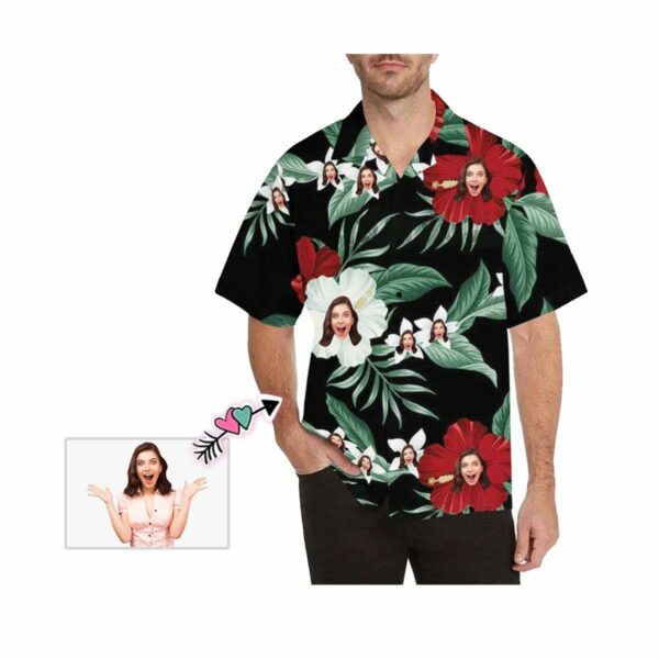 Custom Face White Flowers Men's Hawaiian Shirt - Free Design 9to5vibe