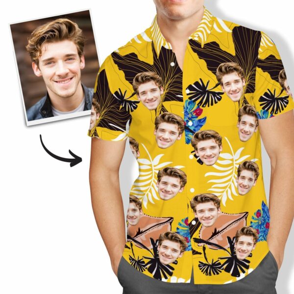 Custom Face Yellow & Black Men's All Over Print Hawaiian Shirt  - Free Design 9to5vibe