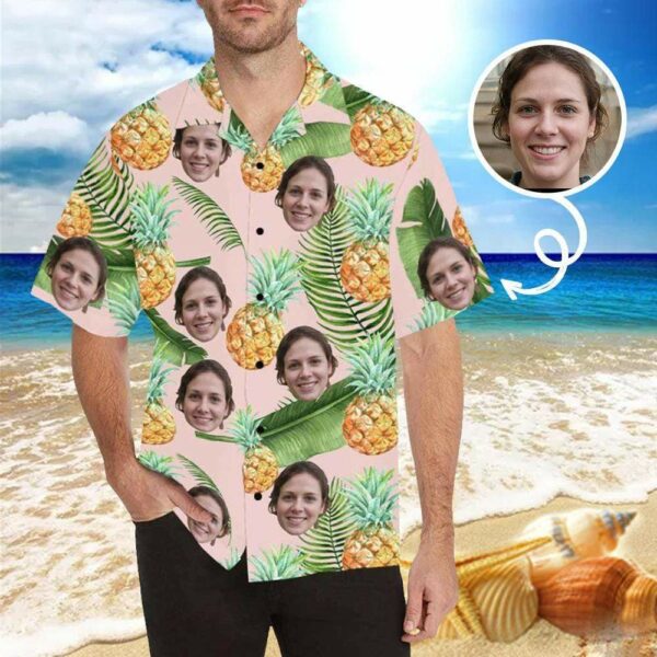 Custom Face Yellow Pineapple Men's All Over Print Hawaiian Shirt  - Free Design 9to5vibe