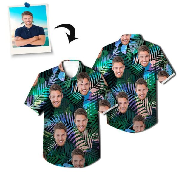 Custom Photo Hawaiian Shirts - Neon Tropical Leaves - Custom Face Shirt All Over  - Free Design 9to5vibe