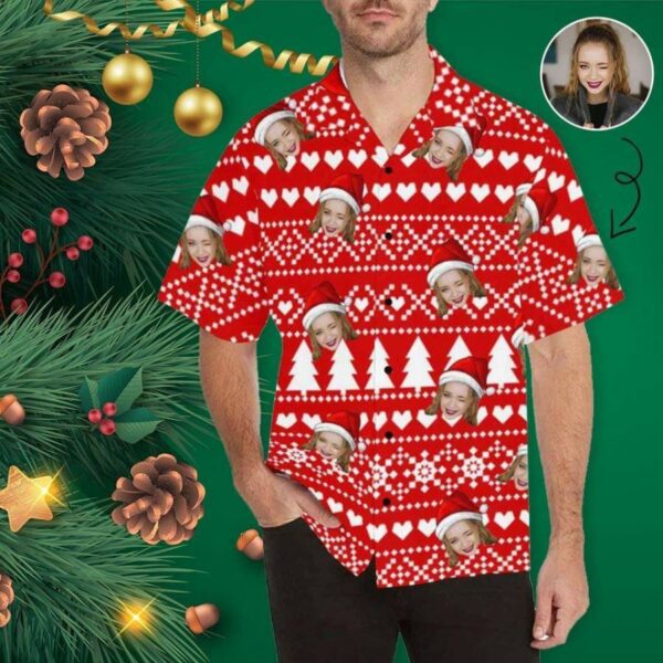 Funny Custom Face Merry Christmas Red Unisex Hawaiian Shirts  - Free Design 9to5vibe