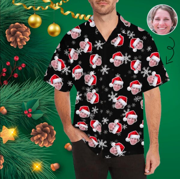 Funny Custom Face Santa Claus Black Unisex Hawaiian Shirts - Free Design 9to5vibe