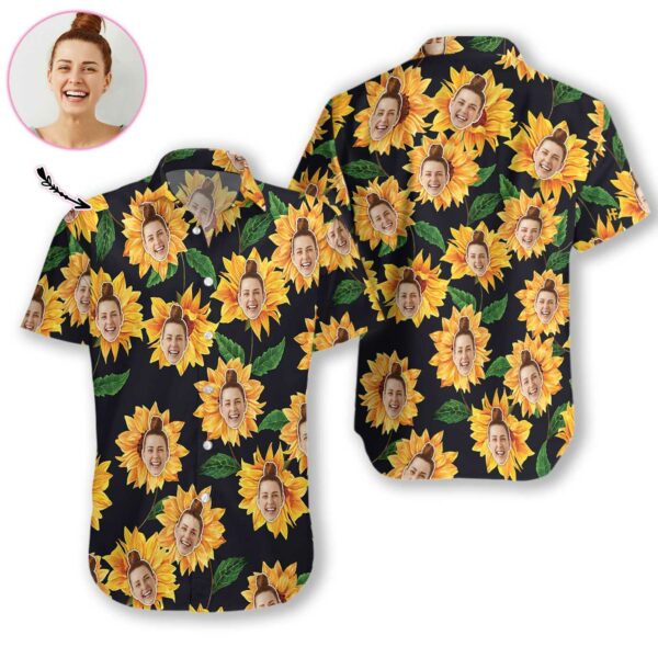 Funny Custom Face Sunflower  Custom Hawaiian Shirt  - Free Design 9to5vibe