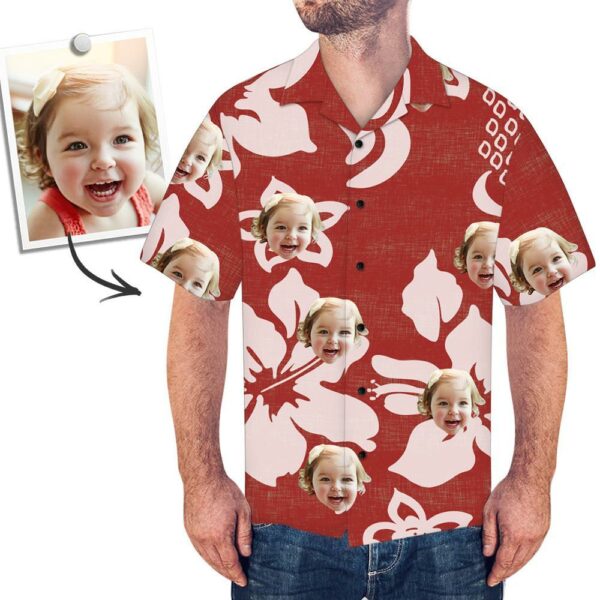 Men's Custom Face Shirt Hawaiian Shirt Short Sleeve Red And White Flower  - Free Design 9to5vibe