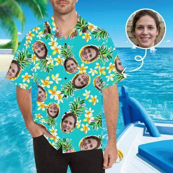 Personalised Christmas Shirts Australia Custom Face Flower Men's All Over The Print Pineapple Hawaiian Shirt  - Free Design 9to5vibe