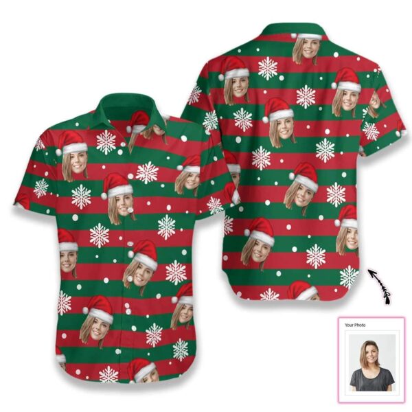 Personalized Santa Red and Green Christmas Hawaiian Shirts Custom Face - Free Design 9to5vibe